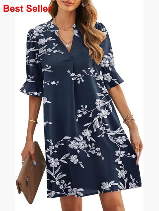 Other - Polyester V-Neck Ruffled Sleeve Shift Dress Casual Summer